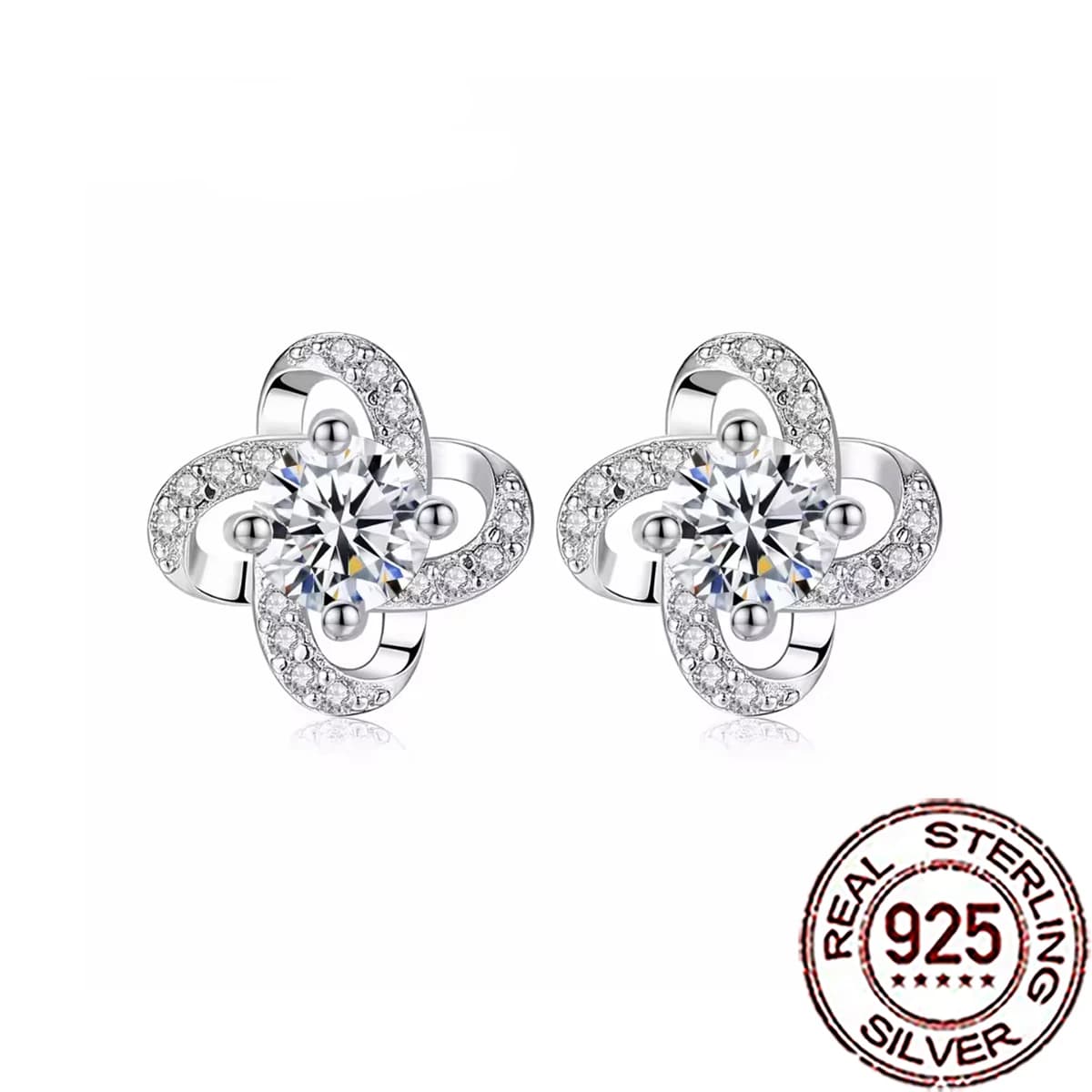 QooLady Large Flower Shaped Earrings in 925 sterling silver with beautiful white zircons for women, refined jewelry for wedding parties SE158