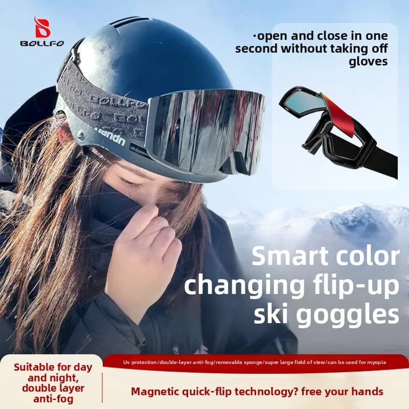 Occhiali da Sci e Snowboard BOLLFO con Lenti Ribaltabili Fotocromatiche Antiappannamento Magnetici Cilindrici per Uomo e Donna