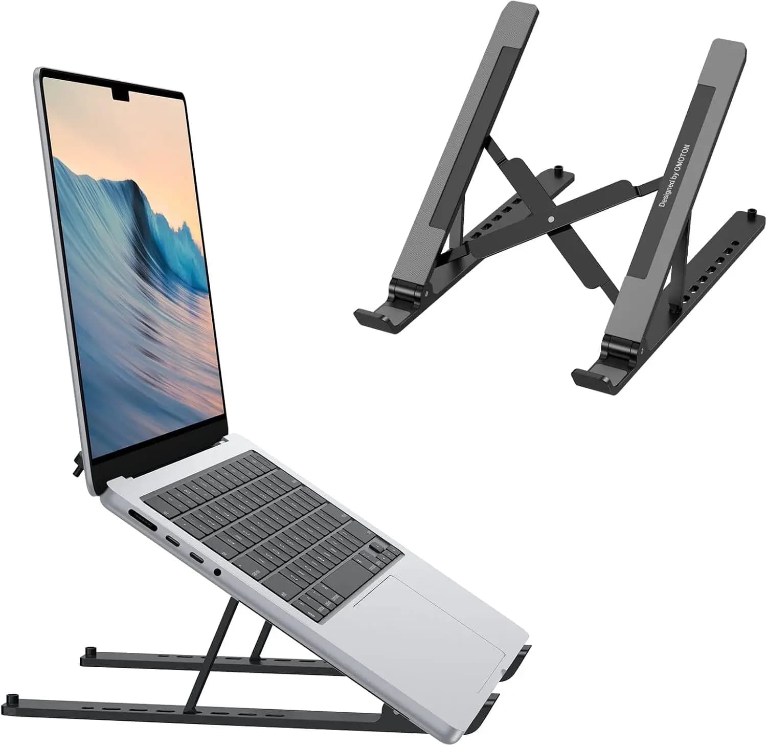Supporto Portatile per Laptop Ergonomico Regolabile a 7 Livelli con Cuscinetti in Silicone Antiscivolo, Compatibile con