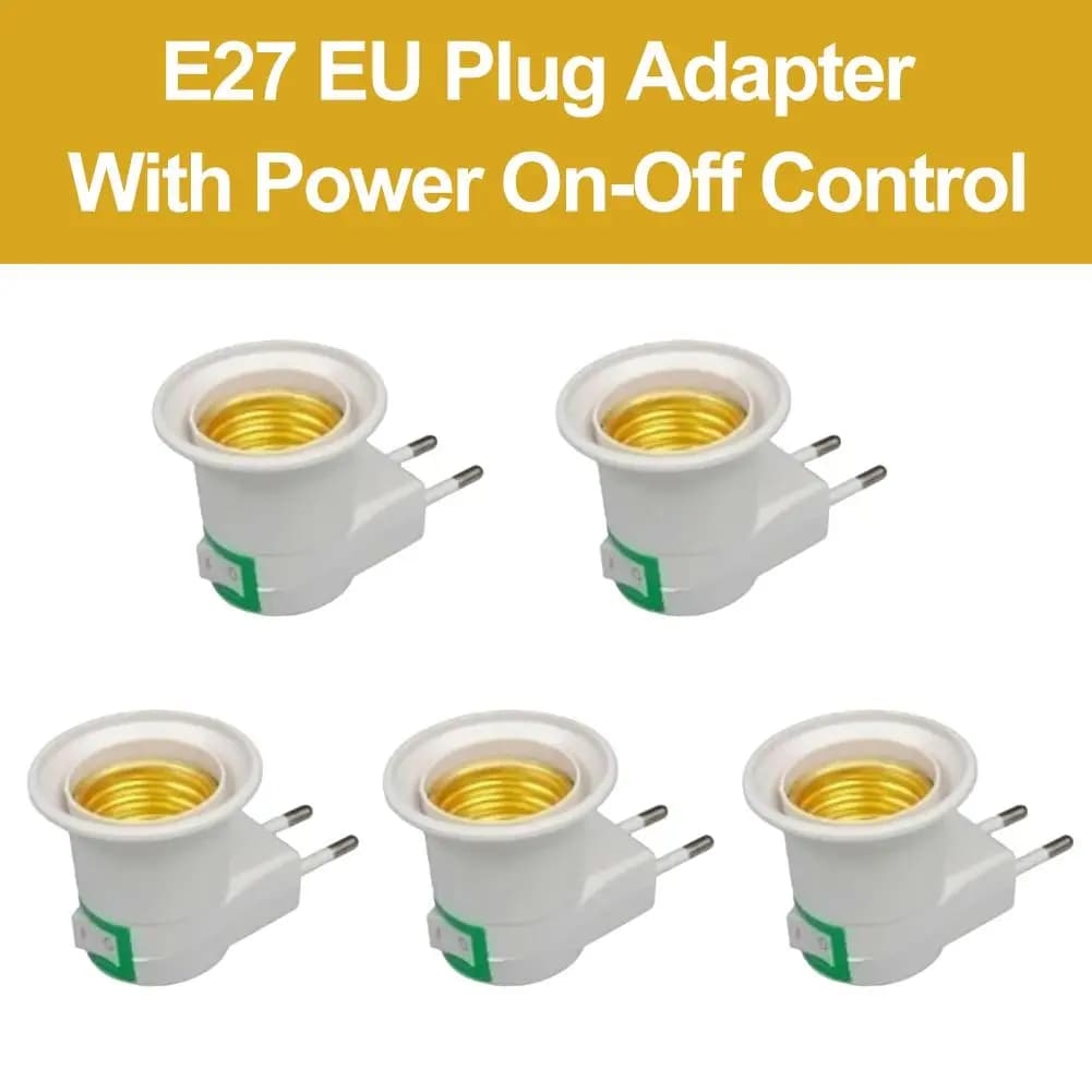 5 Pezzi Portalampada LED E27 Bianco con Adattatore Convertitore da Spina EU/US ON/OFF per Lampadine