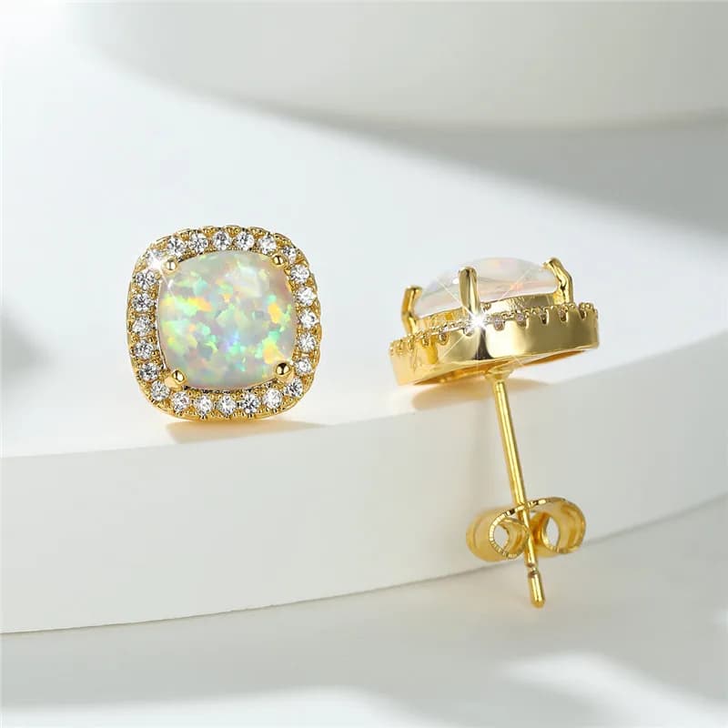 Simpatici orecchini femminili con opale di fuoco verde bianco, gioielli da sposa color oro giallo vintage per le donne