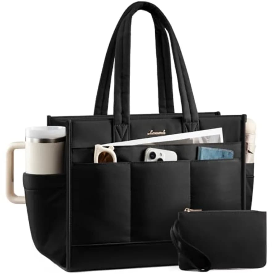 Borsa Tote da Donna Imbottita per Laptop, Borsa da Lavoro 17 Pollici per Insegnanti e Infermiere, Grande Borsa da Viaggio Trapuntata con Cerniera