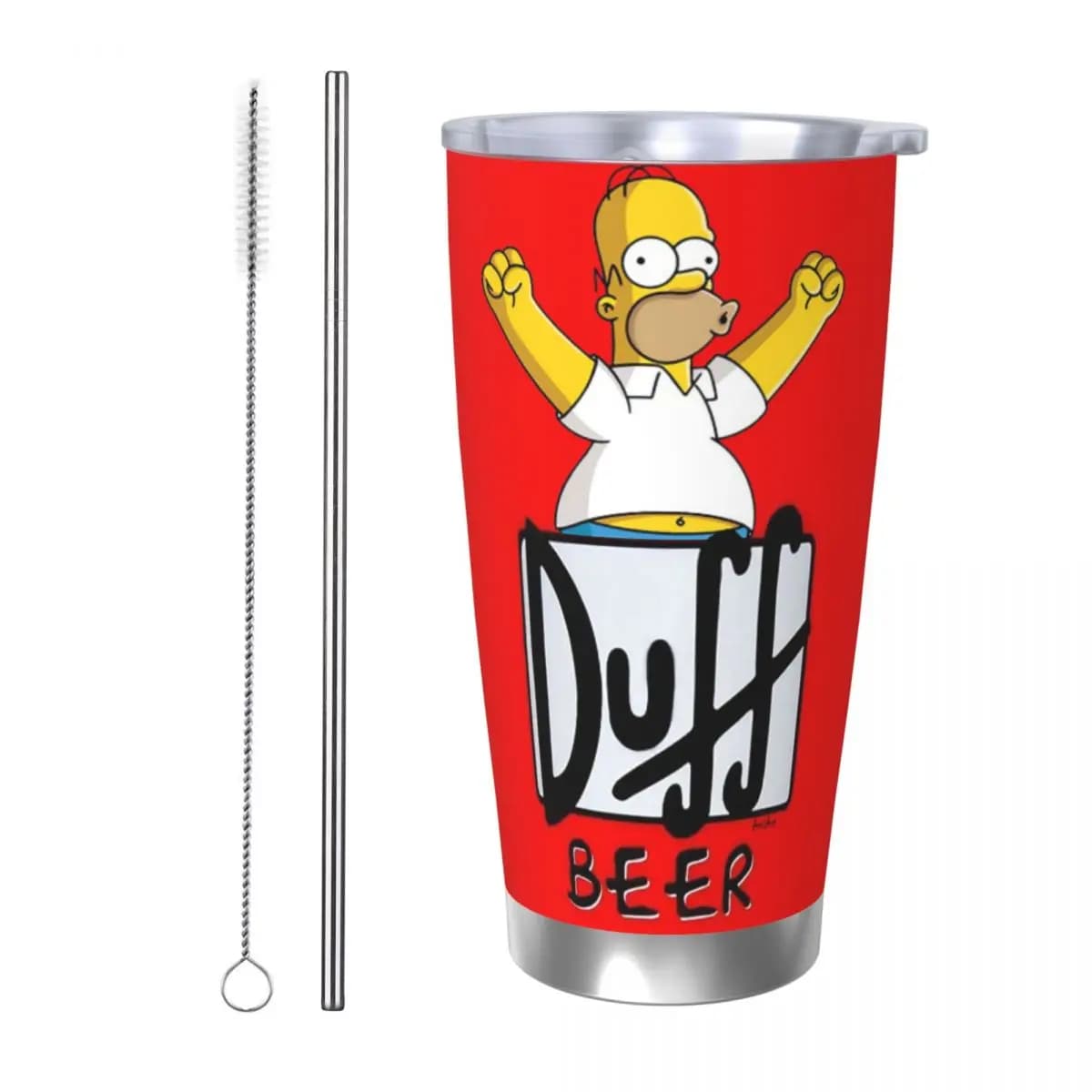 Duff Beer Bicchiere in acciaio inossidabile Tazza isolata sottovuoto Bottiglia termica fredda con cannuccia con coperchio 20 once