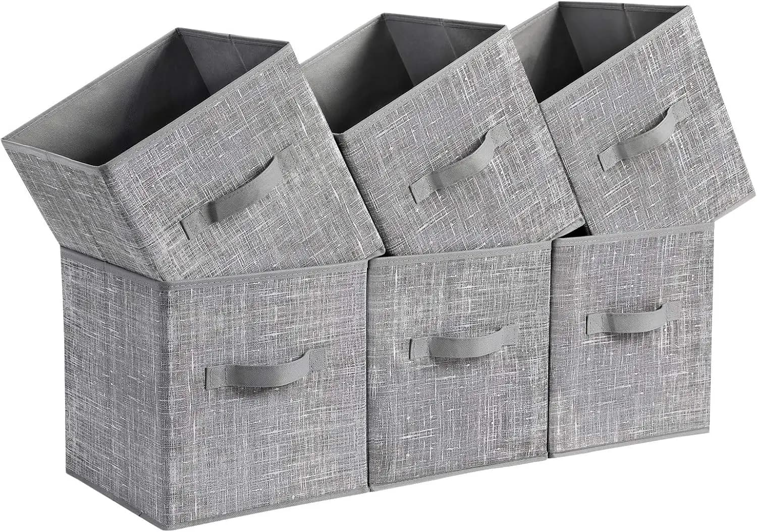 Set di 6 Cubi Contenitori, Contenitori in Tessuto Non Tessuto da 11 Pollici con Manici, Organizzatori Pieghevoli per Armadi e Scaffali, Grigio Cattail