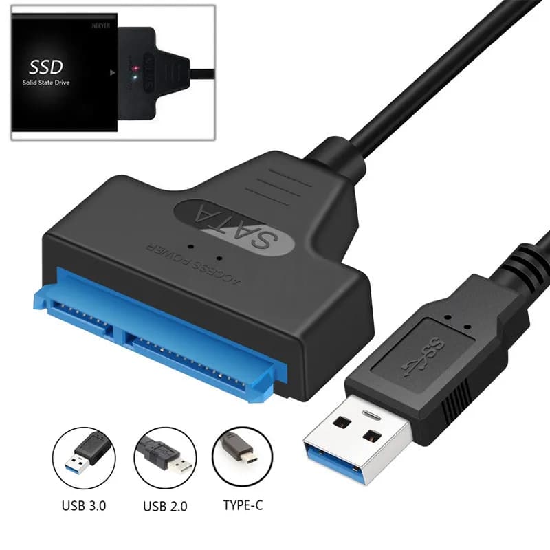 Cavo SATA a USB 3.0/Tipo C Fino a 6 Gbps per disco rigido SSD HDD esterno da 2,5 pollici Cavo SATA III a 22 pin Cavo USB 3.0 a SATA III