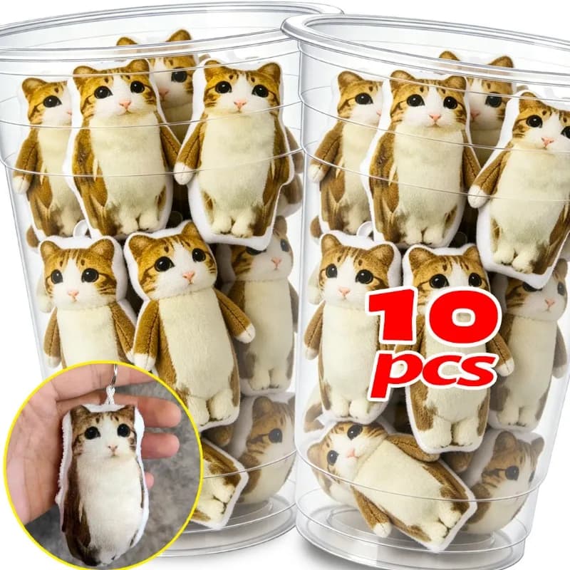 1/10Pcs Funny Cat Voice Keychain Squeeze Sound Bag Pendant Charm Gift Cute Meowl Fidget Hangings Soft Stuffed Animal Key Ring