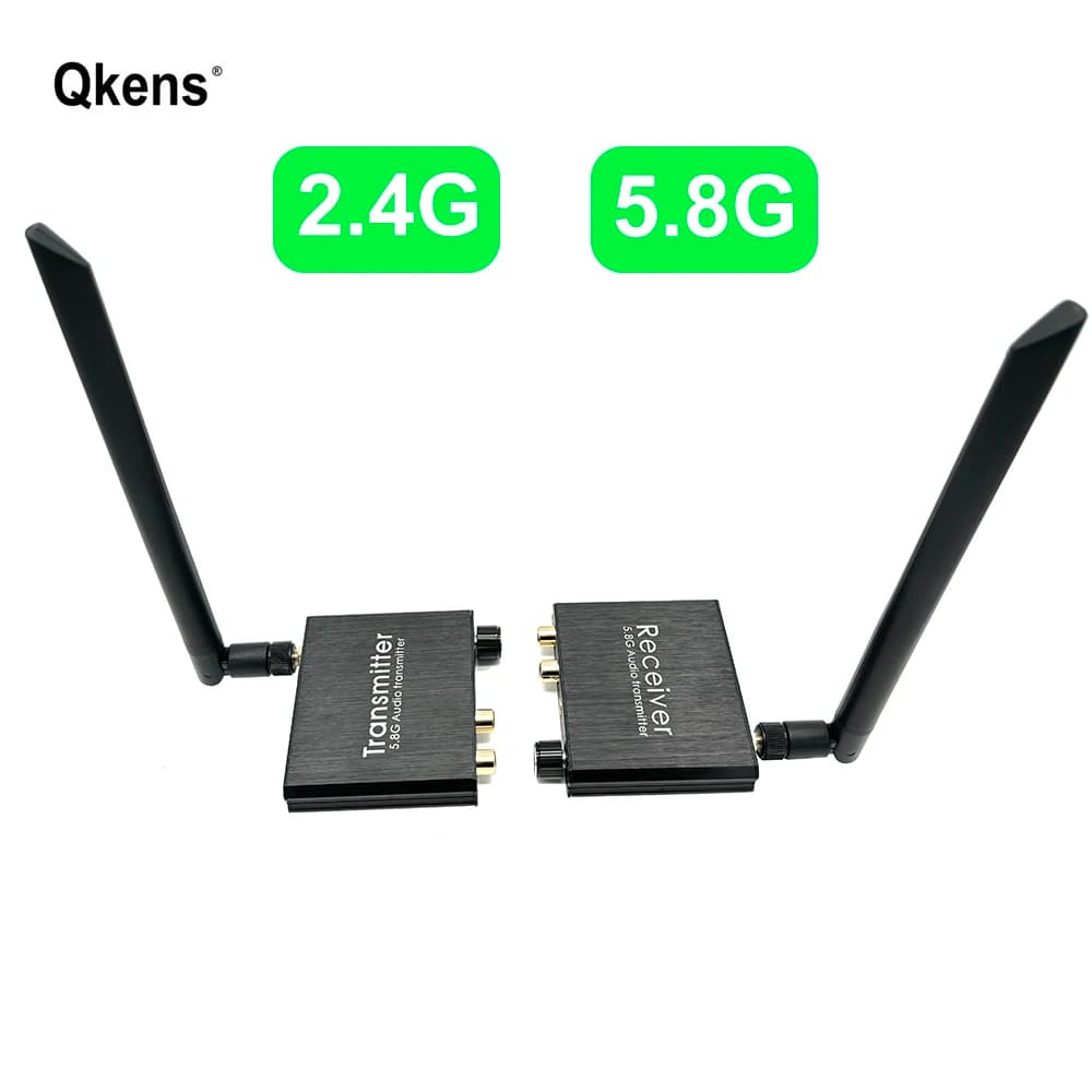 Adattatore per trasmettitore e ricevitore audio wireless da 50 m 5,8 G con controllo del volume Nessun ritardo per altoparlante amplificatore RCA R/L da 3,5 mm