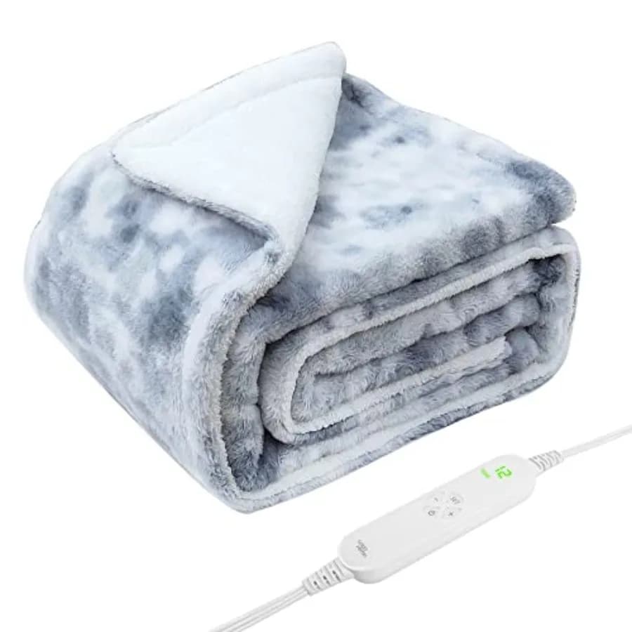 Coperta elettrica riscaldata 50" x 60" con 12 livelli di riscaldamento per uso domestico e in ufficio, colore grigio sfumato-H60