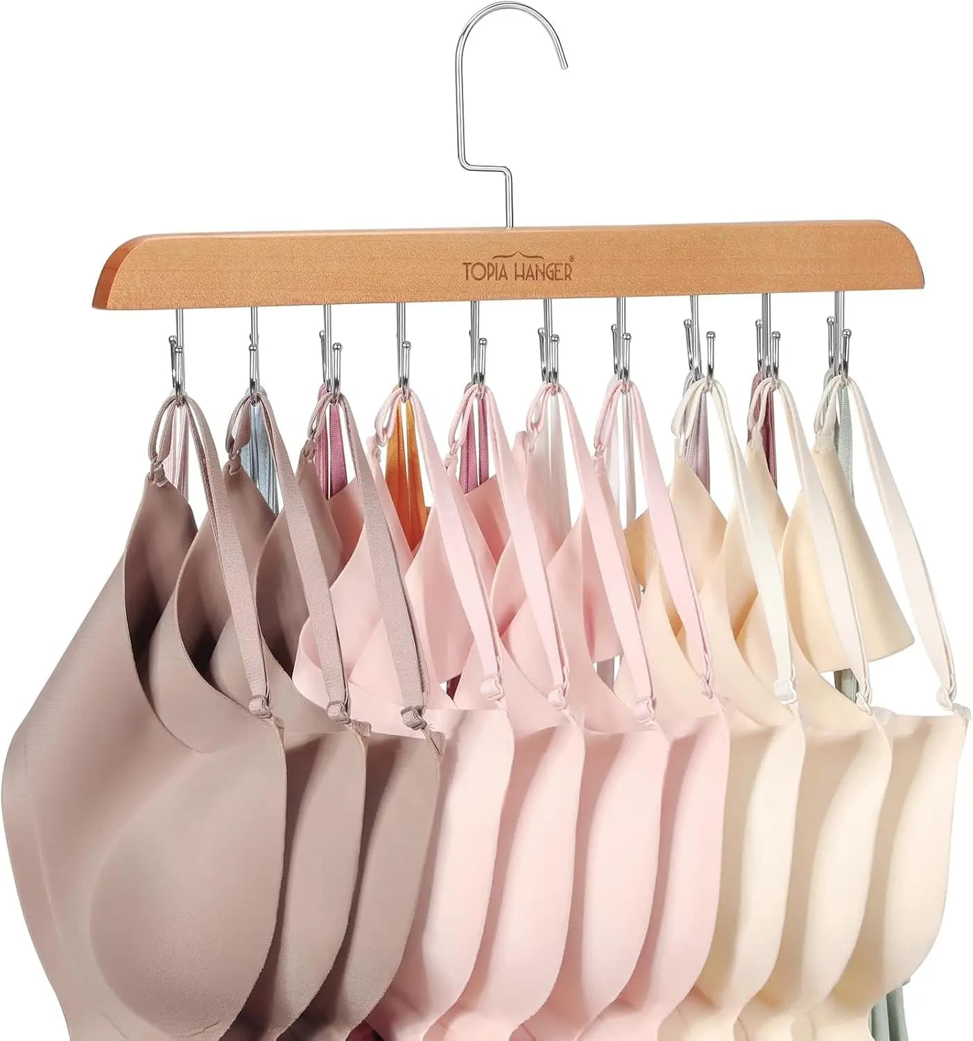 20-Hook Foldable Bra Hanger for Closet, Space-Saving Wood Organizer for Tanks, Scarves, Belts