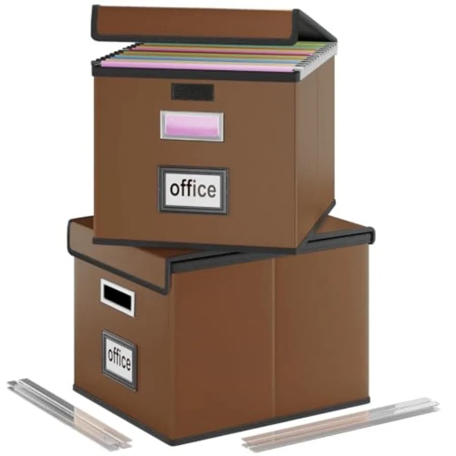 Scatole Organizzatrici per Documenti con Coperchi, Contenitori Pieghevoli in Similpelle per Appendere, Organizzatore con Cassetto Scorrevole in Plastica, Decorativo per Casa/Ufficio