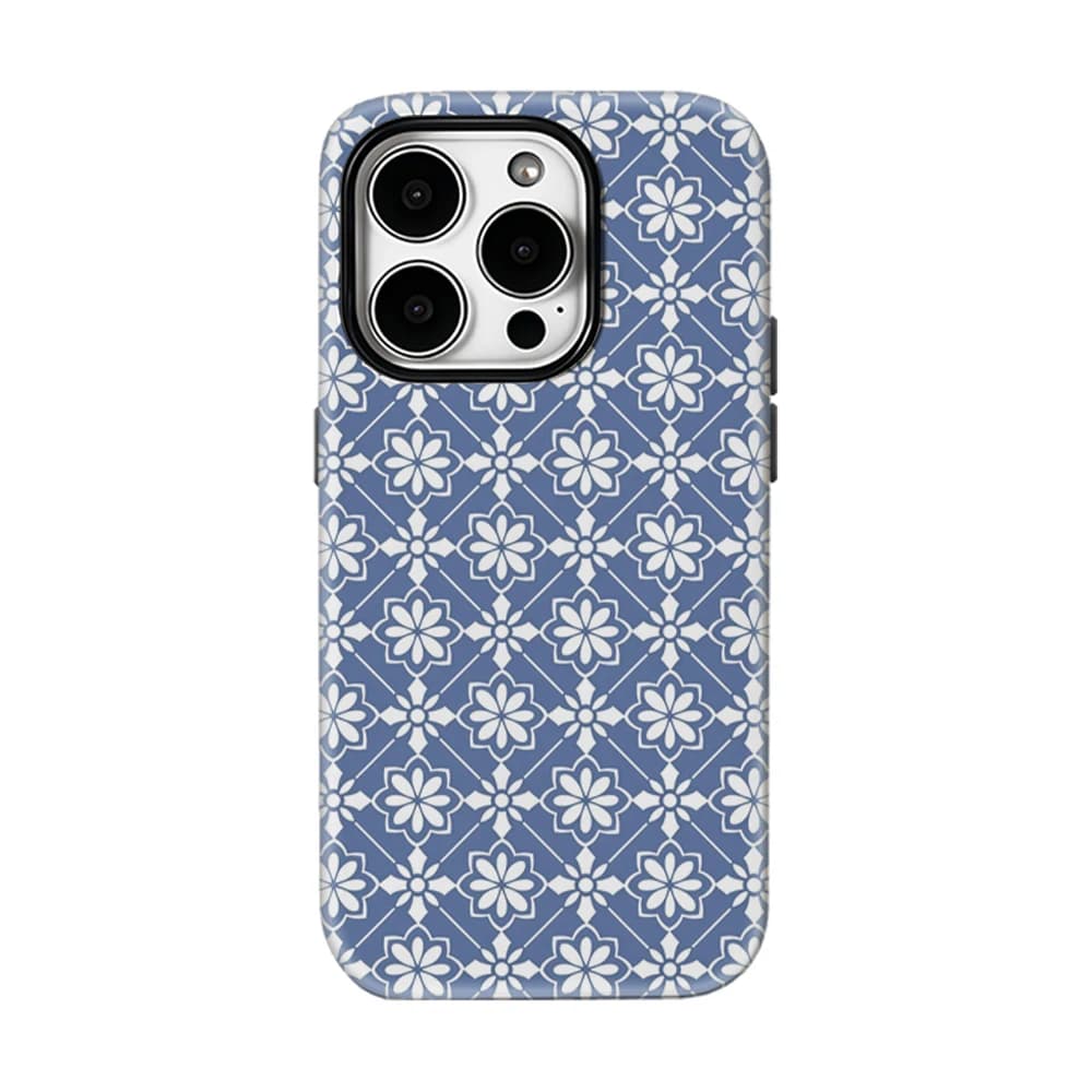 Custodia per iPhone 17 16 15 14 13 Pro Max Plus con motivo a piastrelle blu, custodia magnetica robusta a strato singolo/doppio