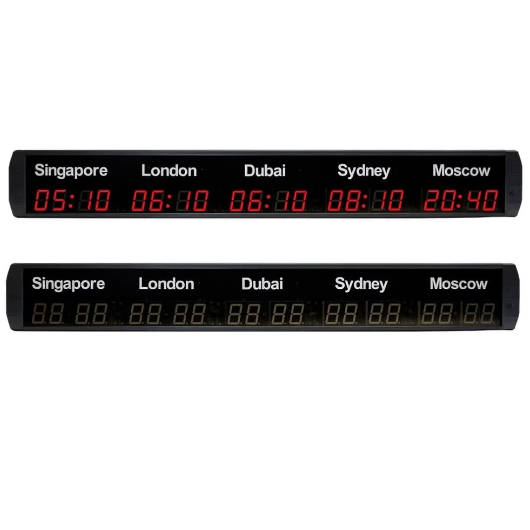 Large Screen Custom World Time Clock Digital 5 Time Zones Wall Clock For Home Decor Hotel Airport Station Multi-Time Display