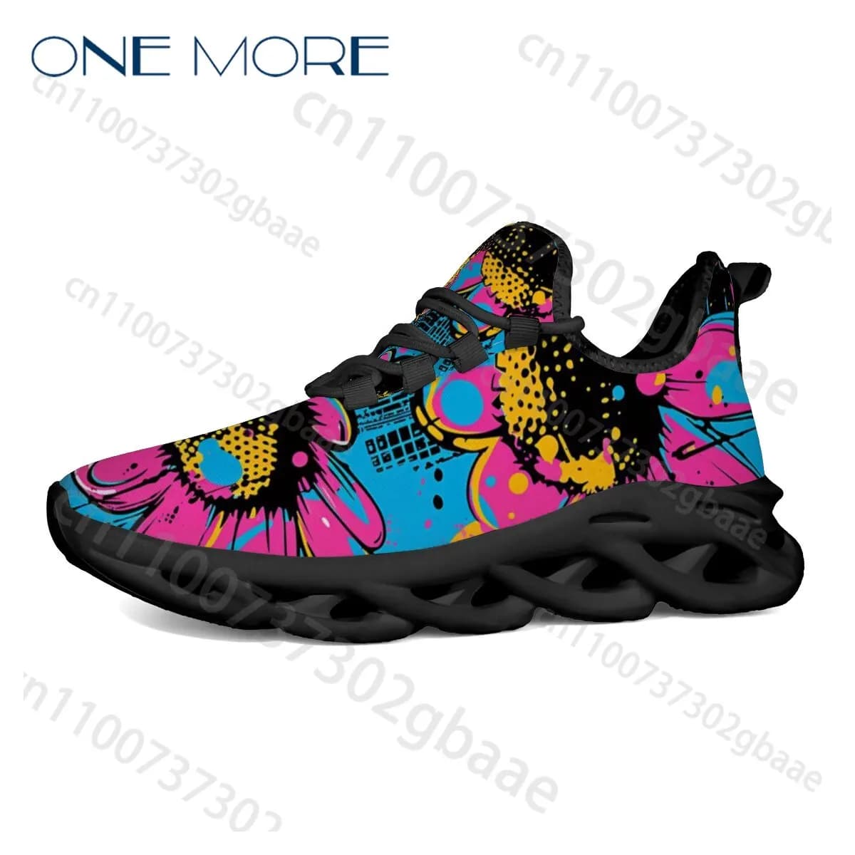Unisex Pop Art Flower Print Knit Sneakers Versatile for Daily Outings Non-Slip Wear-Resistant Platform Street Running Shoes