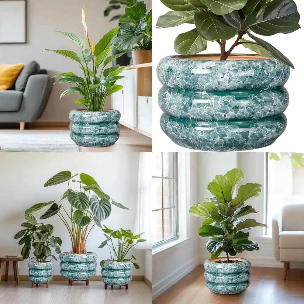 Large round plant vase for indoor and outdoor 13.5 with drainage for green decorations