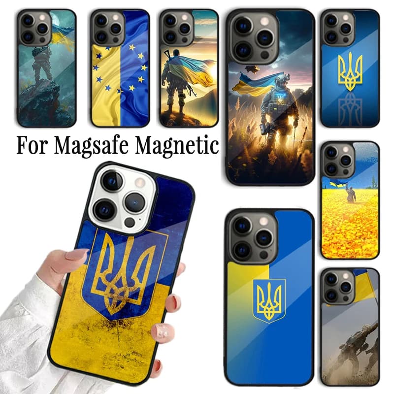Cover per telefono con bandiera ucraina per iPhone 17 AIR 16 15 14 13 12 11 Pro Max Plus, custodia magnetica wireless Magsafe