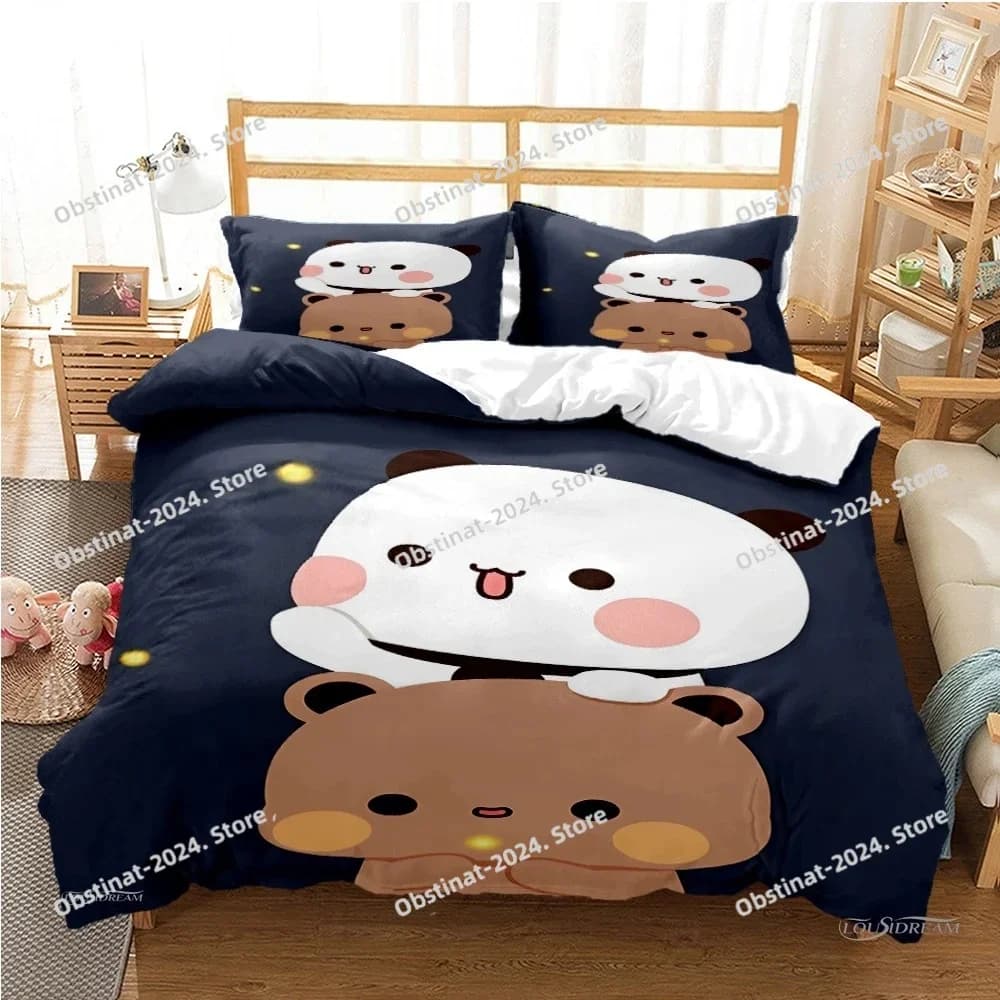 Carino Bubu Dudu Cartoon Bear Panda Copripiumino kawaii Stampato Set letto Federa Set biancheria da letto Lenzuolo Trapunta Full King Size