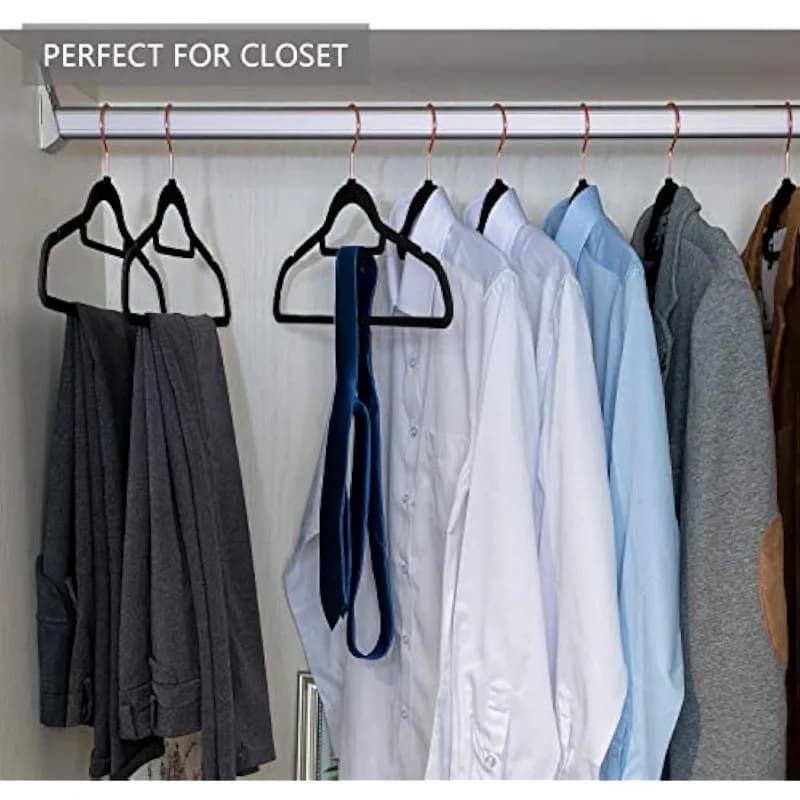 Pack of 10 premium velvet lumps, non-slip black hangers for clothes, clothes hangers, bonus accessories, for clothes, trousers, dresses, black