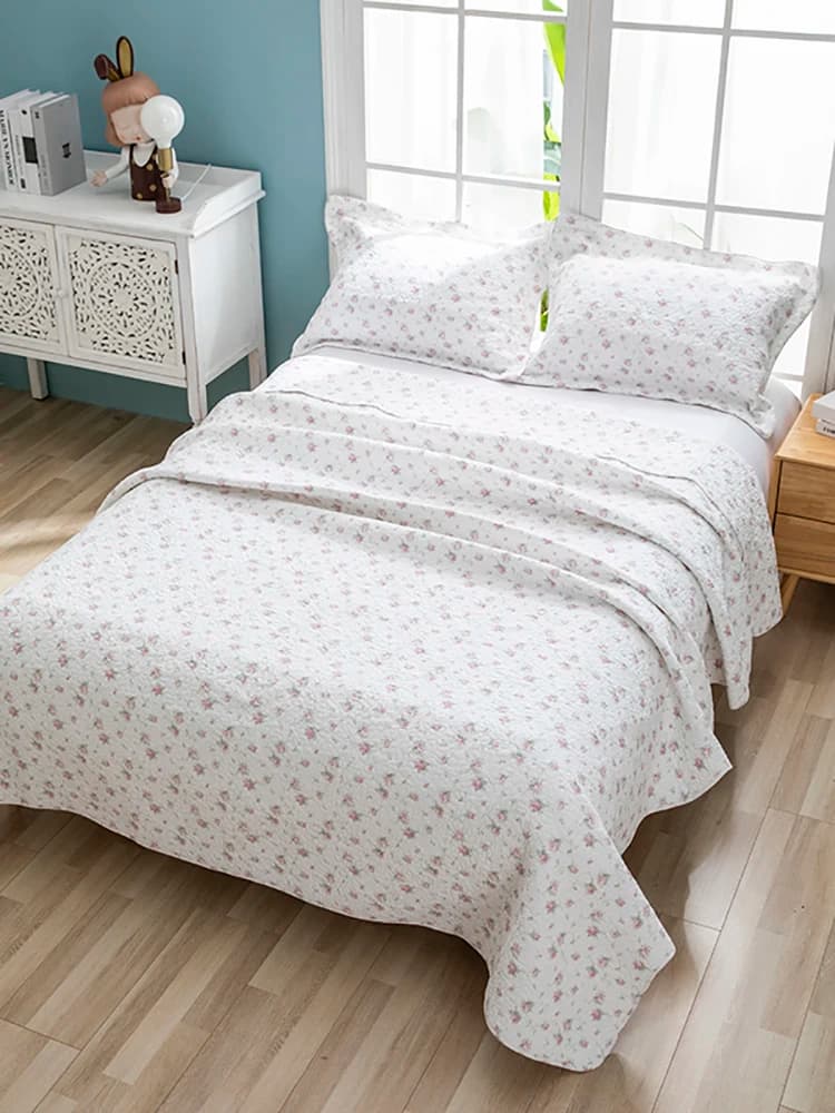 Set Copripiumino in Cotone 100% con Motivo Floreale, Copriletto con Inserto Interno in Cotone, Motivo a Piccoli Fiori, Interamente in Cotone Cucito