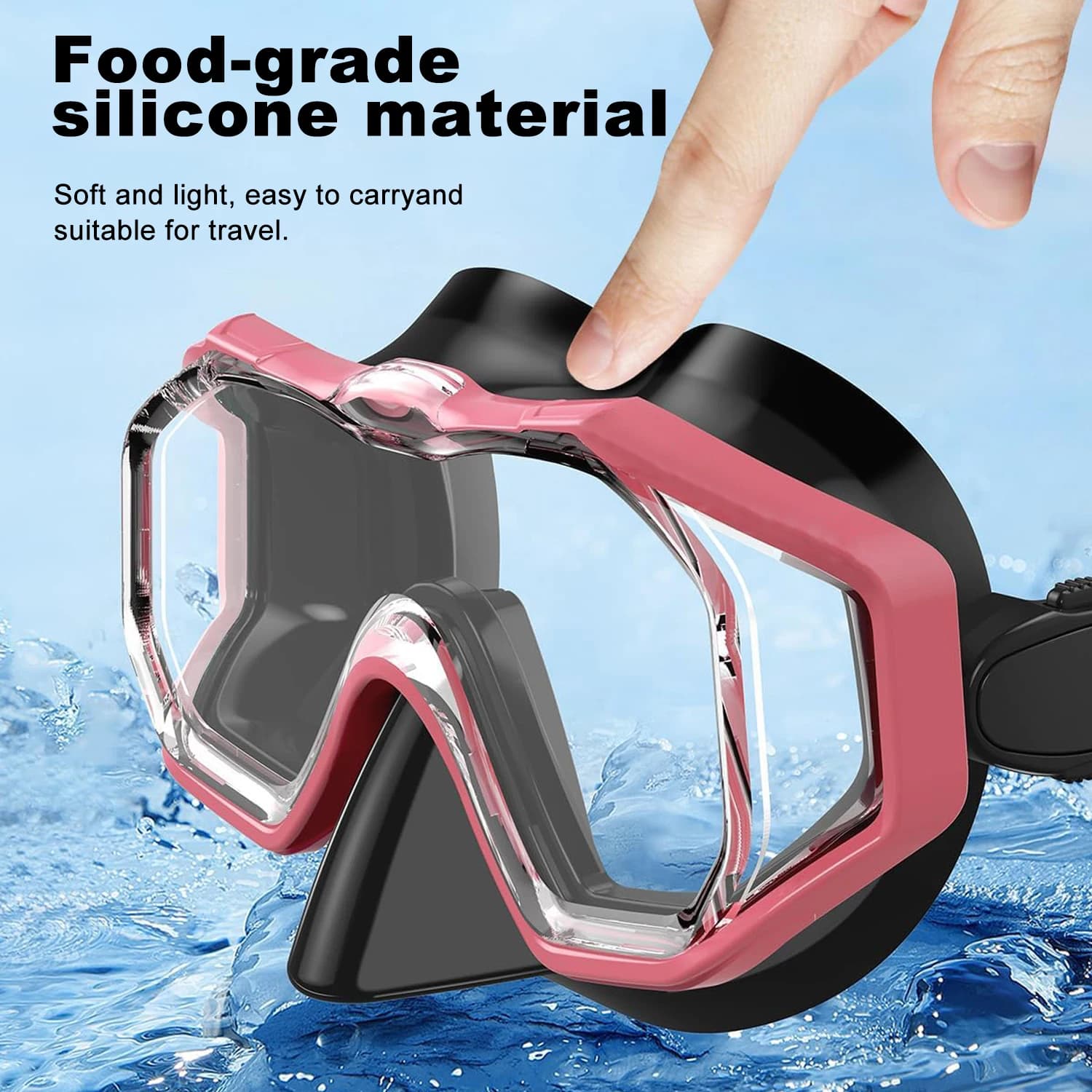 Underwater Mask Swimwear Scuba Snorkel Interior Silicone Glass Tempered Panoramic HD for Young Adults Anti-fog with nose cover