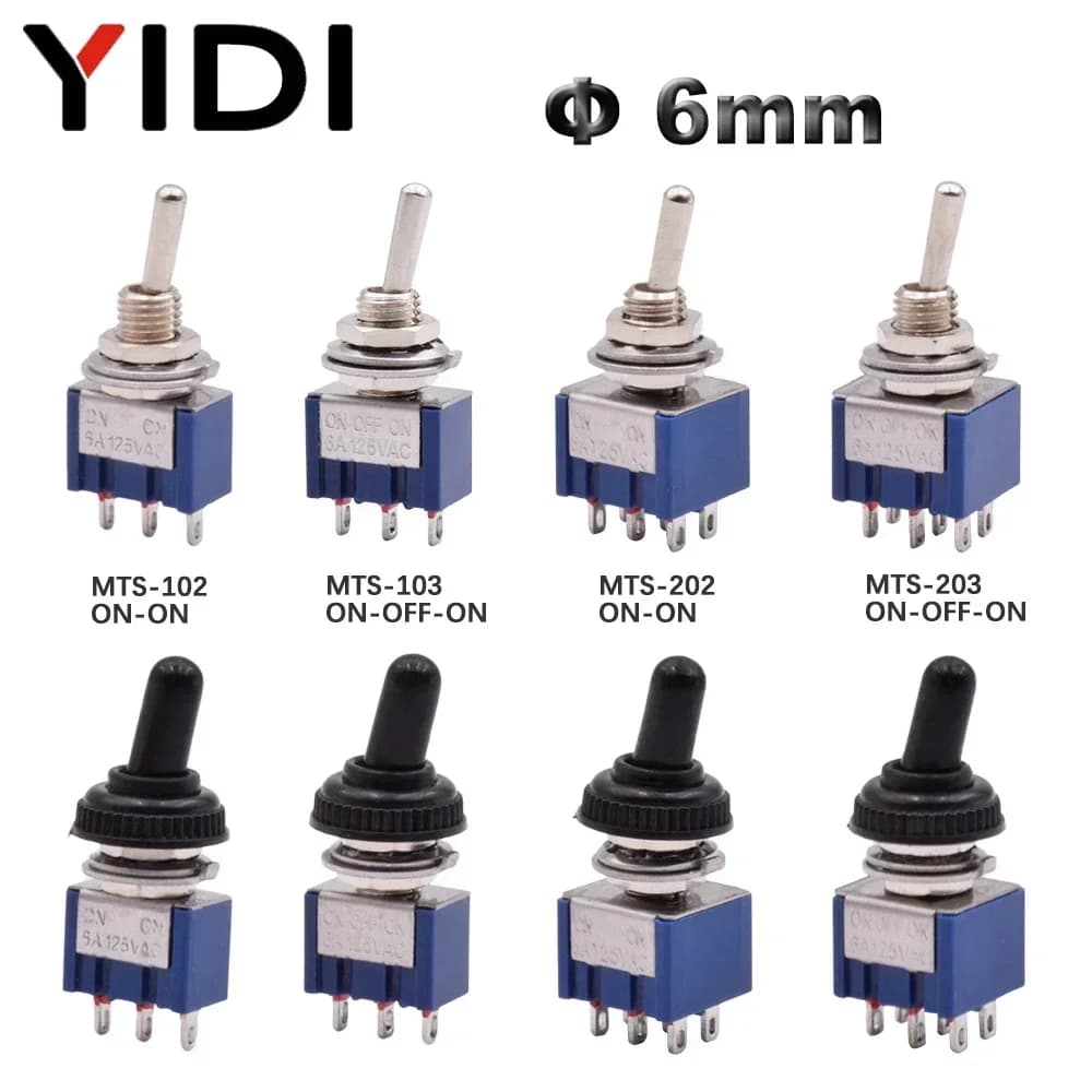 5 pcs/lot 6mm MTS-102 103 MTS-202 203 Mini Levetta Switch 2 3 Position 6A 125VAC ON/ON OFF ON SPDT DPDT With Waterproof Cap