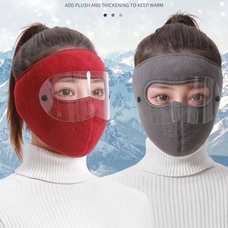 Windproof Face Warm Mask Winter Cap Ski Breathable Masks Fleece Face Shield Caps with HD Goggles Anti-fog Cycling Cap Balaclava