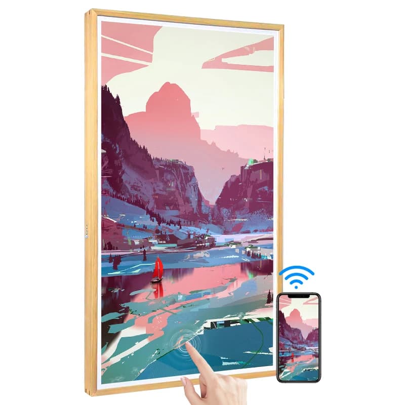 55/65 Inch Remote Control and Touch Screen Art Digital Photo Frame With Wood Wall Mount