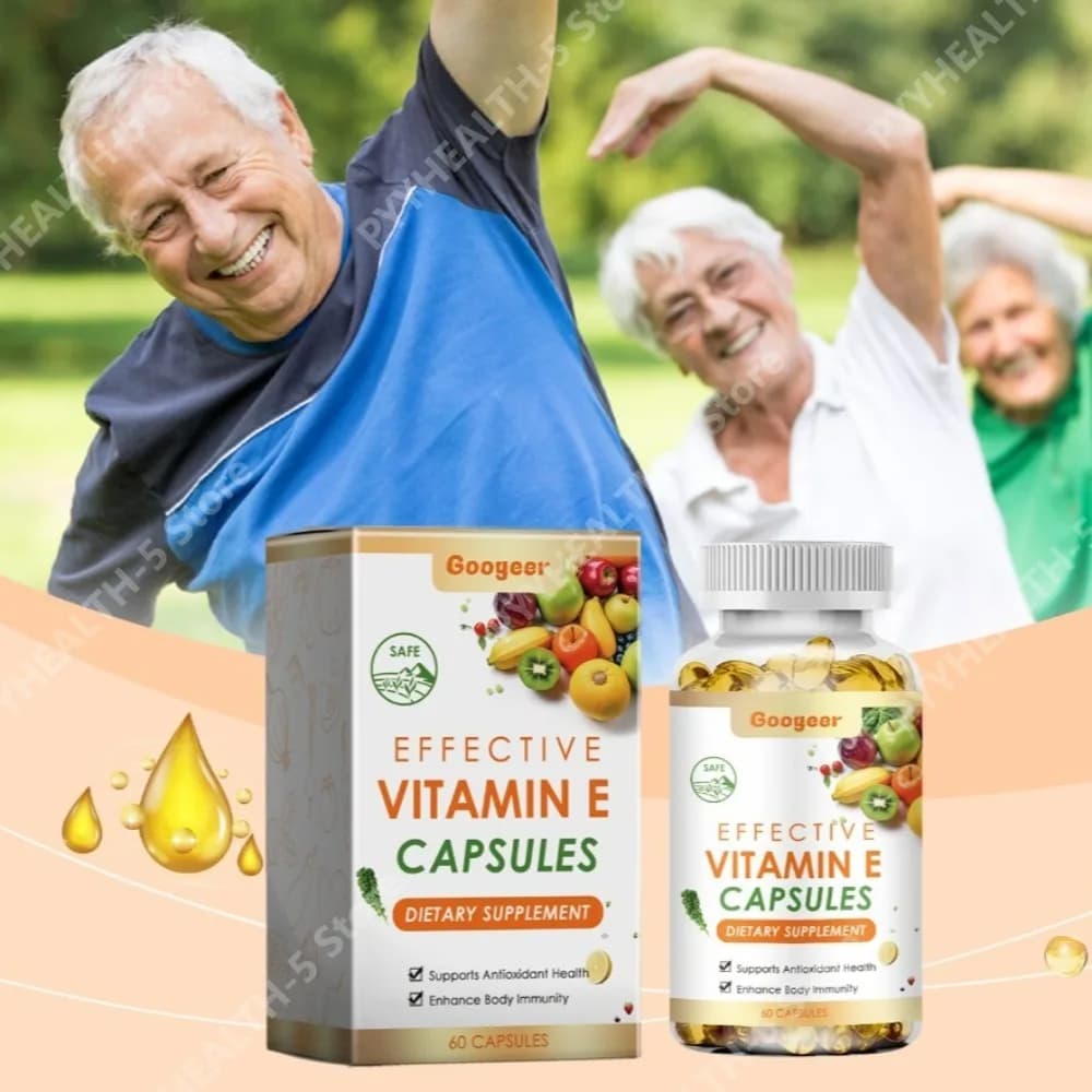 Googeer Capsule di Vitamina E Efficiente, Integratore Alimentare con Vitamina D, Supporto Antiossidante per la Salute Immunitaria, 60 Capsule