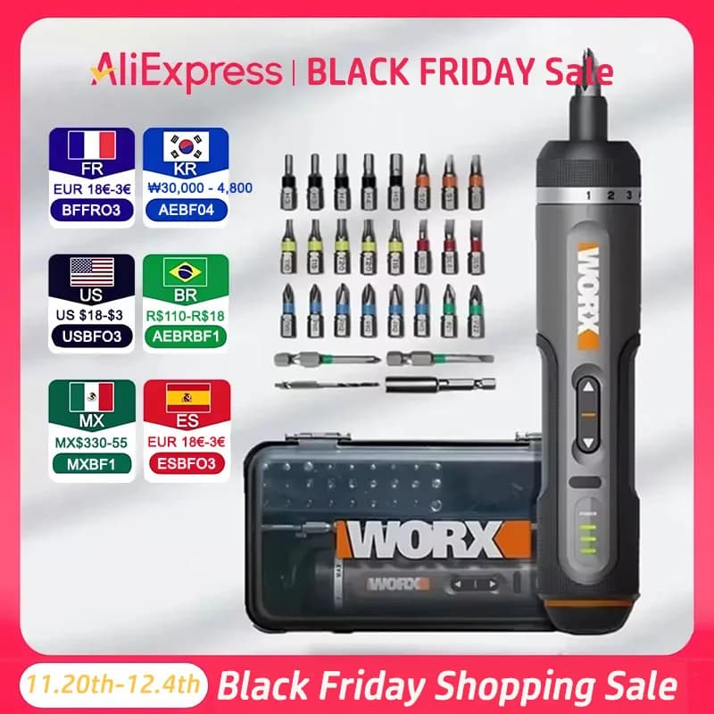 Worx 30 Bit Set Electric Tools WX242 Set Electric Screwdriver Screwdrivers Intelligent Battery Drill Screwdriver Set Rechargeable USB Repair Home