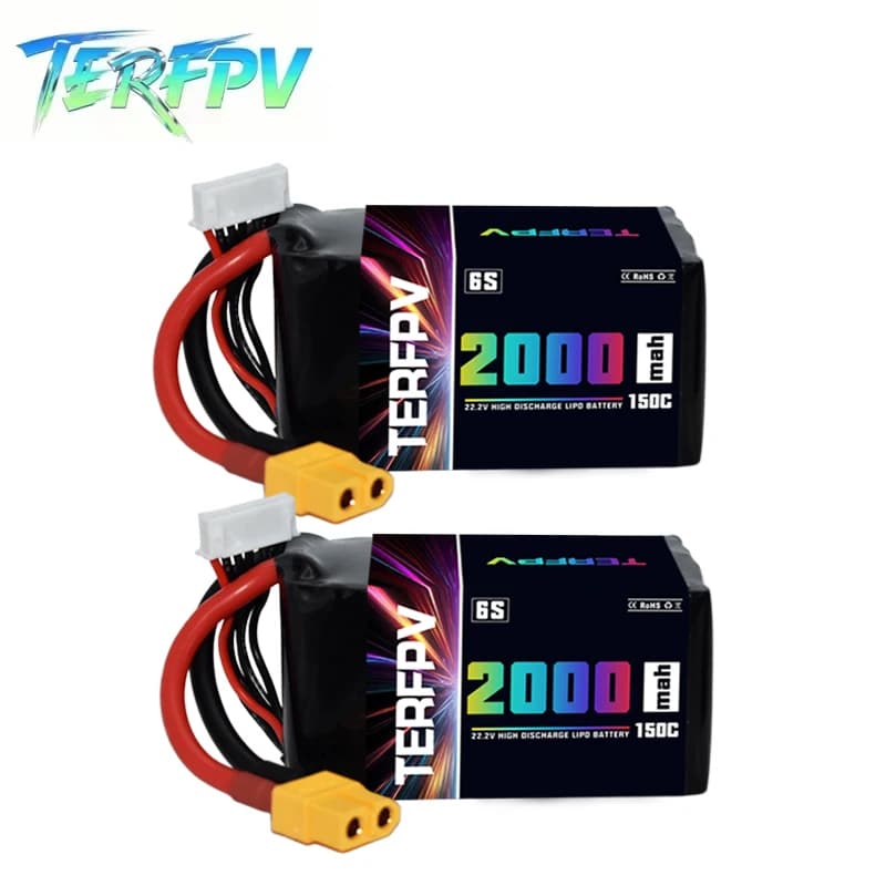 TERFPV 6S 22.2V 2000mAh 150C/300C FPV Lipo Batteria con spina XT60 per FPV Drone Quadcopter Elicottero Aereo Lipo Batteria