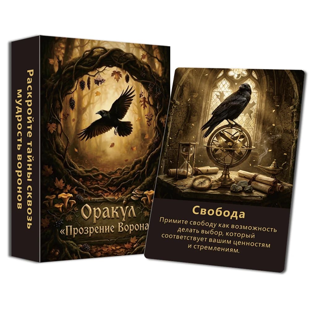 Mazzo di carte Oracle russe, mazzo di carte Crow's Insight, 50 carte per la guida quotidiana, carte dei Tarocchi russi per principianti, giochi di carte