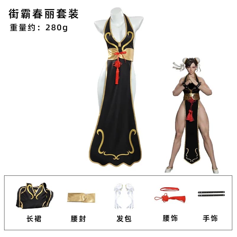 Costume da Combattimento Chun-Li di Street Fighter 5, Cosplay Anime per Ragazze, Nero