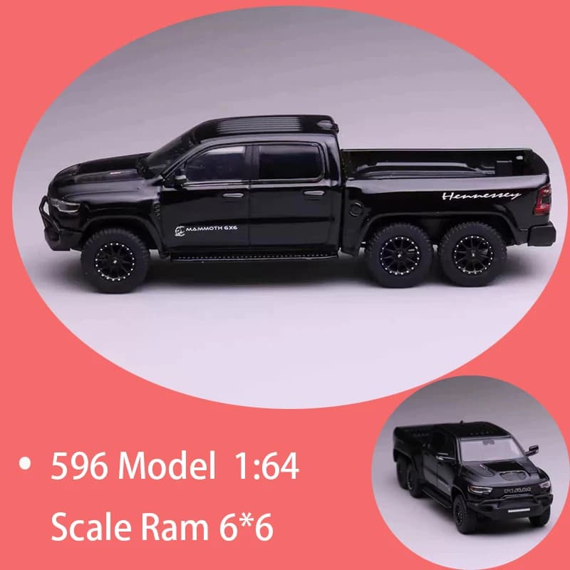 Modellino Auto Ram 6x6 Nero in Scala 1:64, Modello 596 in Lega Pressofusa, Decorazione Statica, Oggetto da Collezione, Regalo