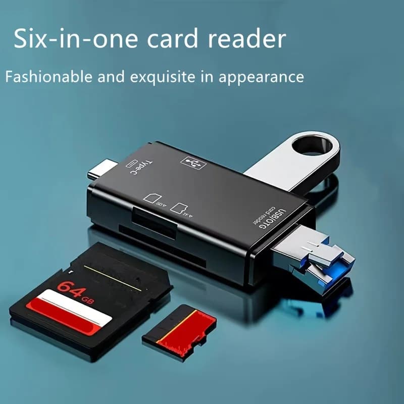 Lettore di schede SD OTG TF Adattatore per unità flash USB multifunzionale 6 in 1 per telefono, PC, fotocamera, laptop