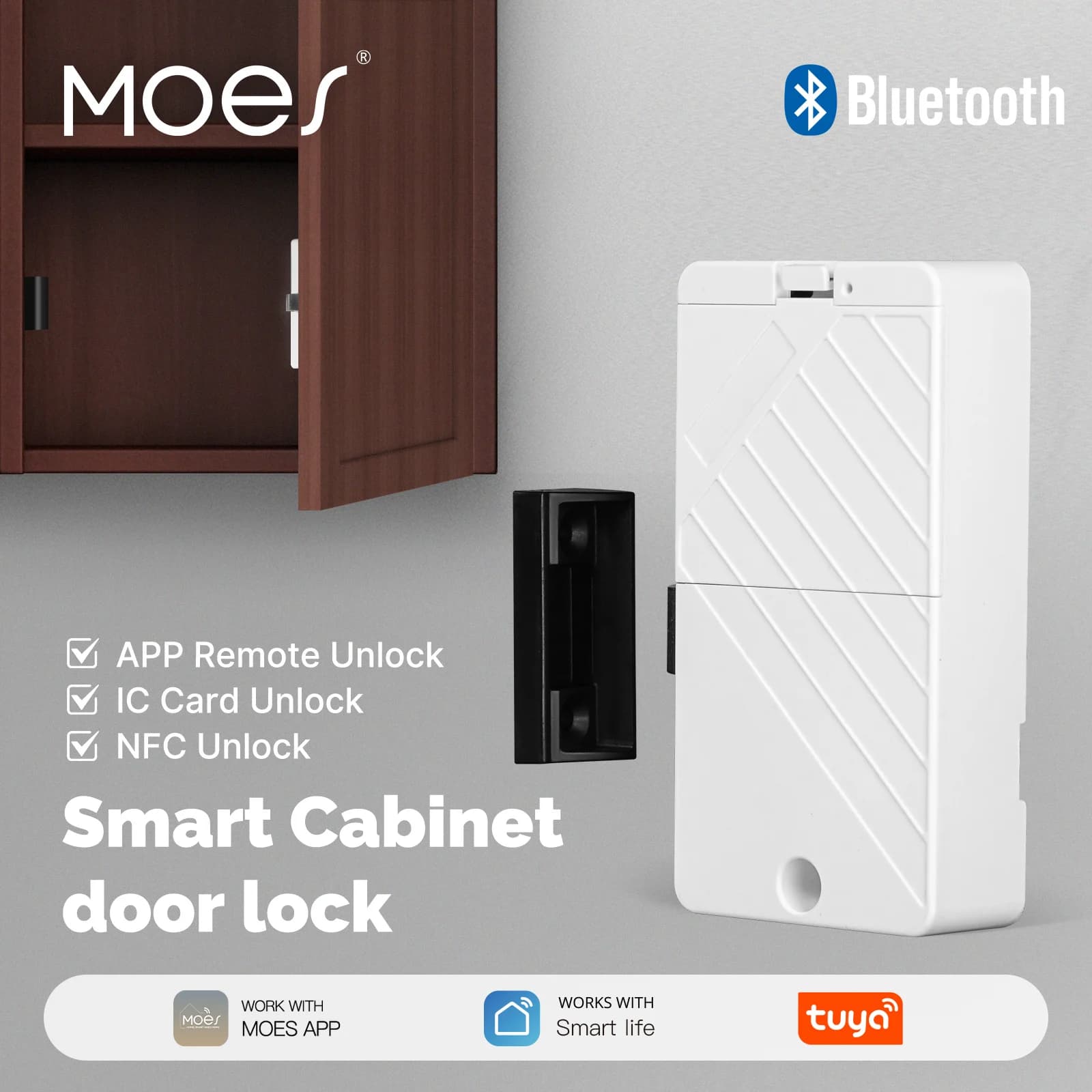 MOES Tuya Smart Bluetooth Cabinet Drawer Lock Keyless IC Card Sblocco App Monitoraggio del telecomando Utilizzato per la porta in legno dell'armadietto
