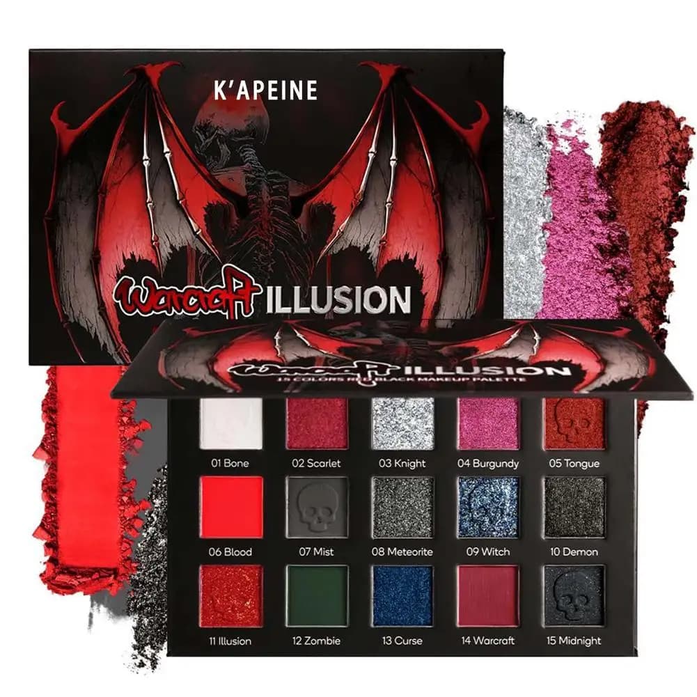 Halloween Dark Theme Eyeshadow Palette 15 Shades Matte Shimmer Black Red Punk Cosplay Gothic Eye Makeup Cosmetic Palette