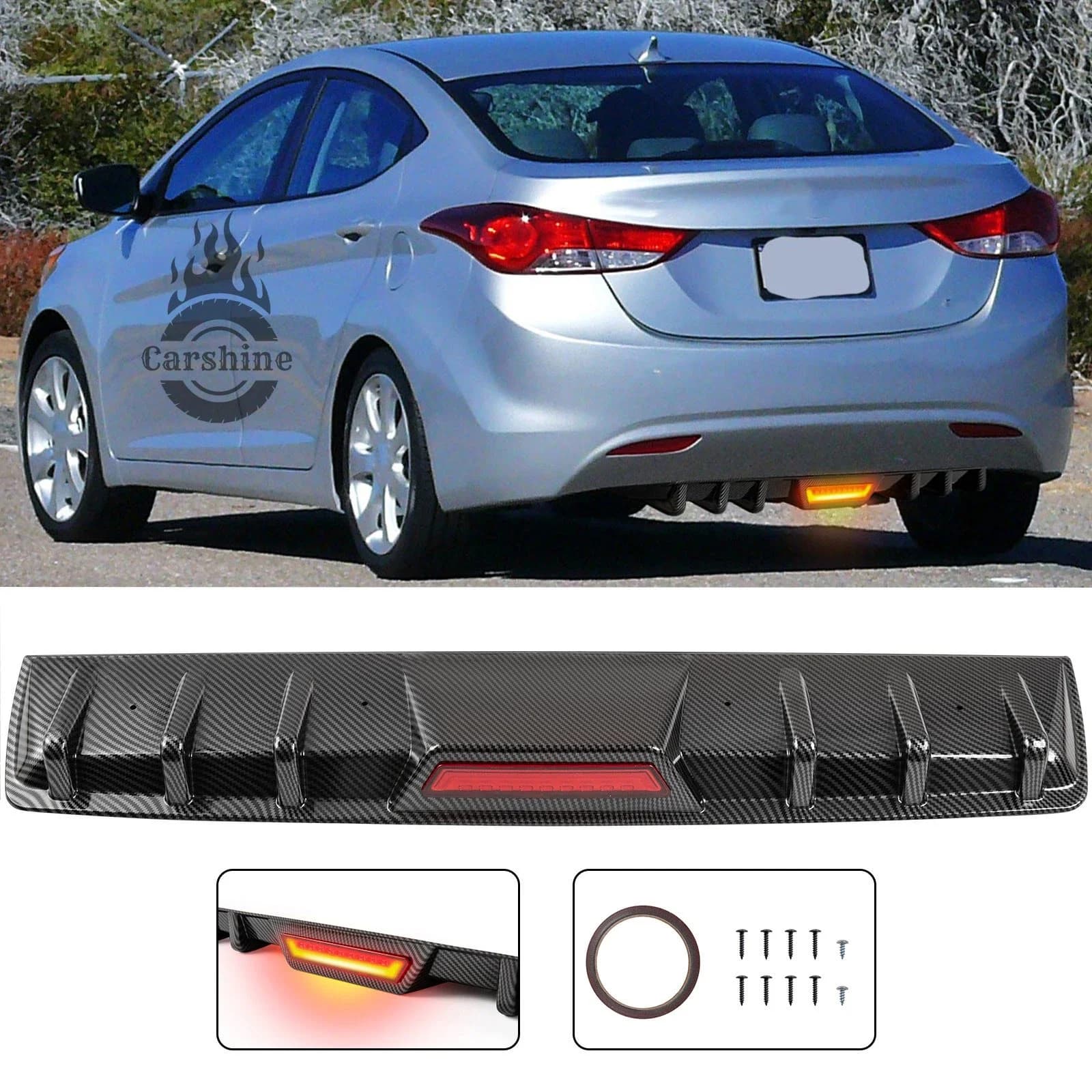 For Hyundai Elantra Carbon Fiber Rear bumper Spoiler Pin with LED light
