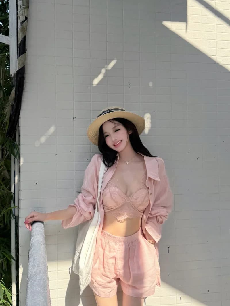 Pink Neck Long Sleeve Lace Trim Wide Leg Pants Women's Summer Holiday Style Three Piece Set Shirt And Lace Camisole