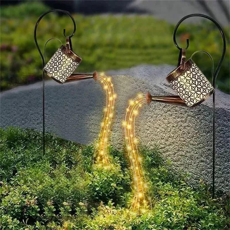 Lampada da doccia a stella in ferro battuto cavo Annaffiatoio solare Luce fata Decorazione da giardino Doccia e decorazioni per cortile con prato leggero