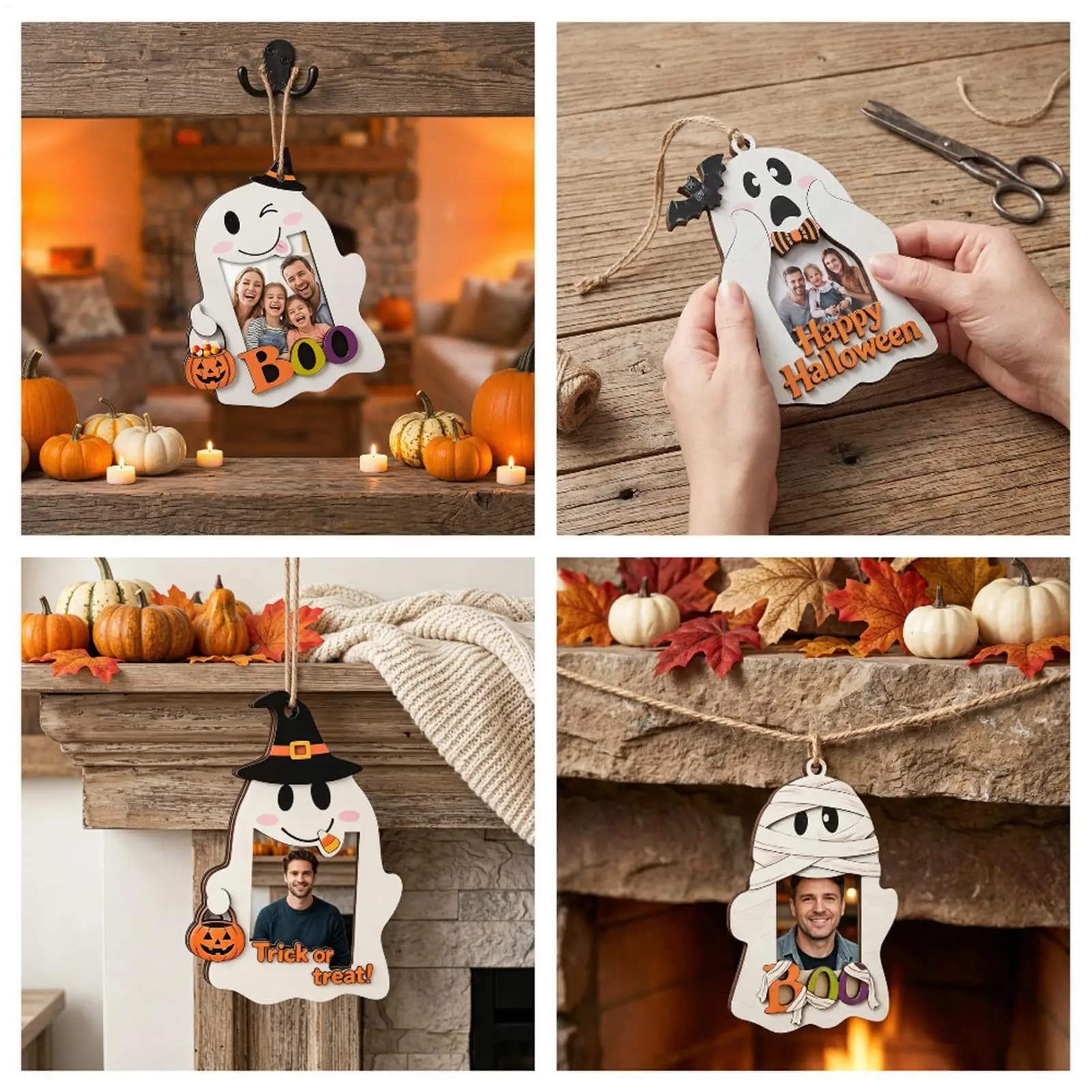 Picture Frame Ghost 5 Pieces Wood Halloween Decor Desk Decor Photo Frame For Homeowners Renters Home Office Dorm Living Room