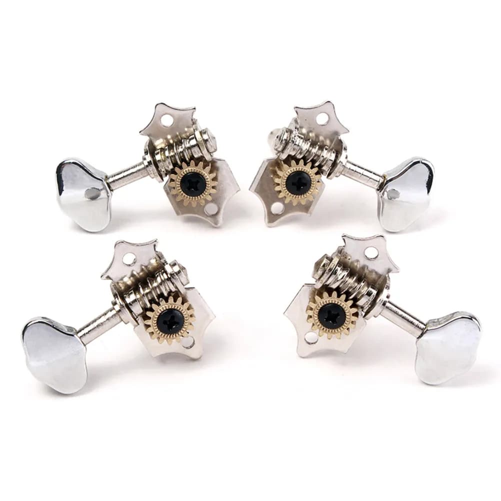 Set di 4 Meccaniche Cromate per Ukulele, 2R2L, Ricambio Durevole per Chitarra a 4 Corde e Basso