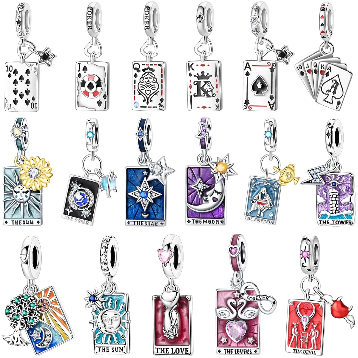 Ciondoli Originali in Argento Sterling 925 a Forma di Carte dei Tarocchi, Ciondoli a Tema Amore e Sole, Adatti per Bracciali e Collane, per Creazione di Gioielli da Donna