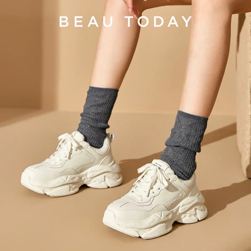BeauToday Platform Sneakers Casual donna Lace-Up punta tonda suola grossa scarpe da donna fatte a mano 29460