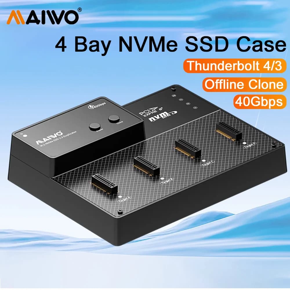 MAIWO 4 Bay USB4.0 M.2 NVMe SSD Docking Station Thunderbolt 4/3 with Cooling Fan 40Gbps NVMe Case Supports 1-to-3 Offline Clone