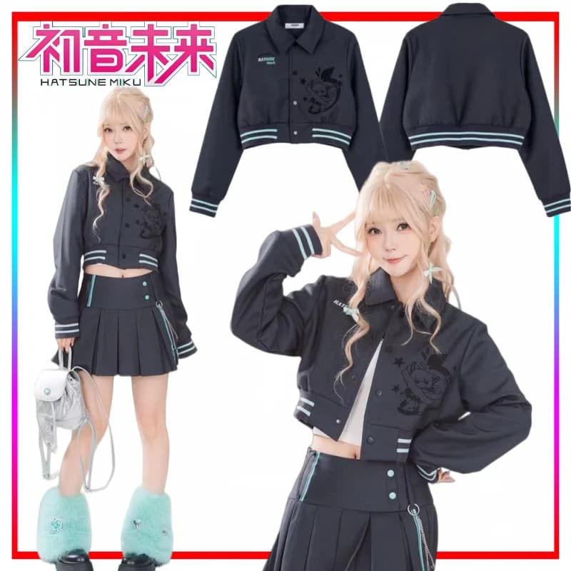 Hatsune Miku Turn-down Collar Jacket Cartoon Hatsune Miku Short Long-sleeve Top Anime Merchandise Holiday Gift Trendy Toy