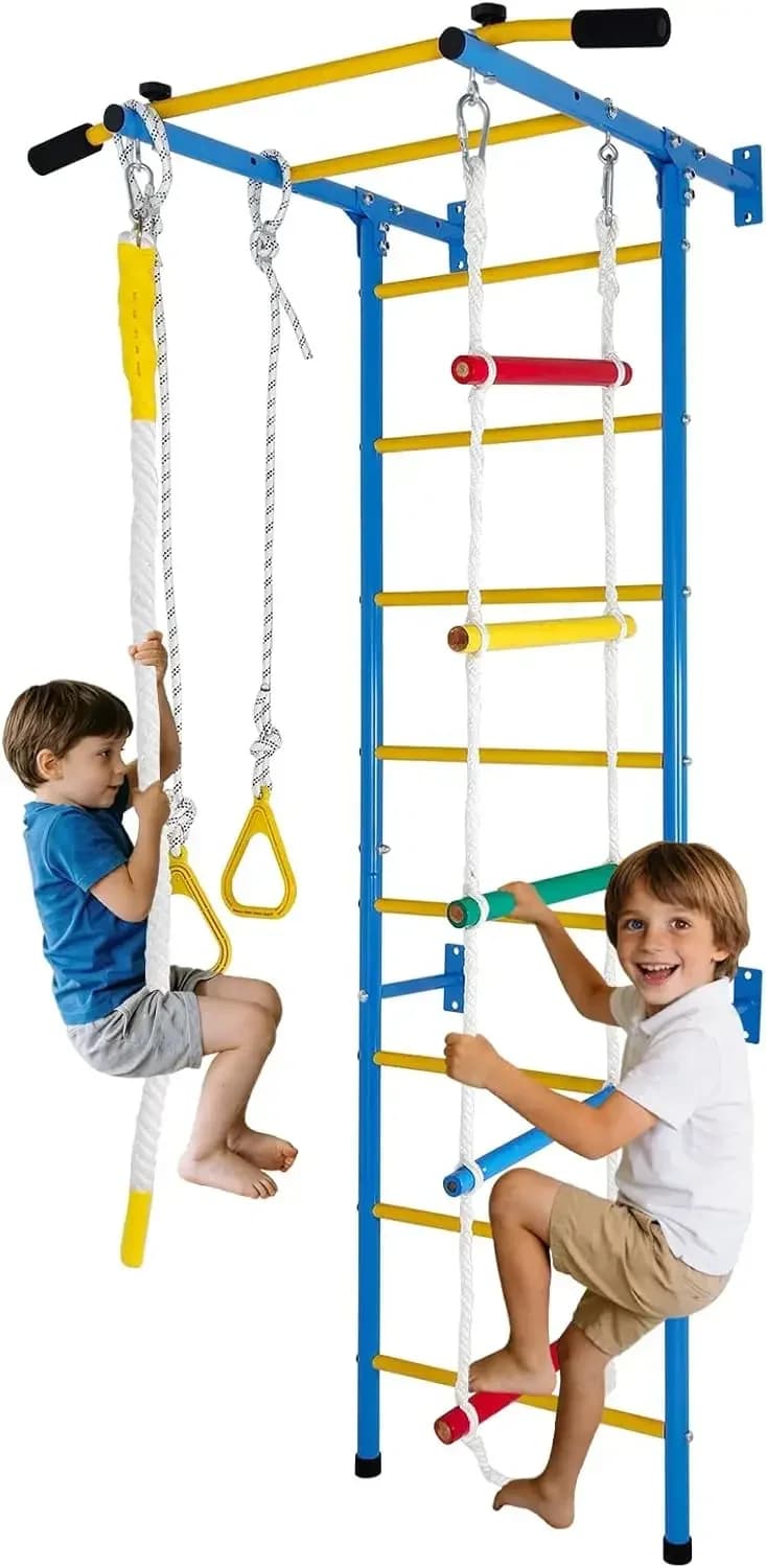 5 in 1 Metal Swedish Ladder Wall Set – Kids Stall Bars for Exercise Gymnastic Wall with Rope Ladder, Pull-up Bar, Wall Ladder, R