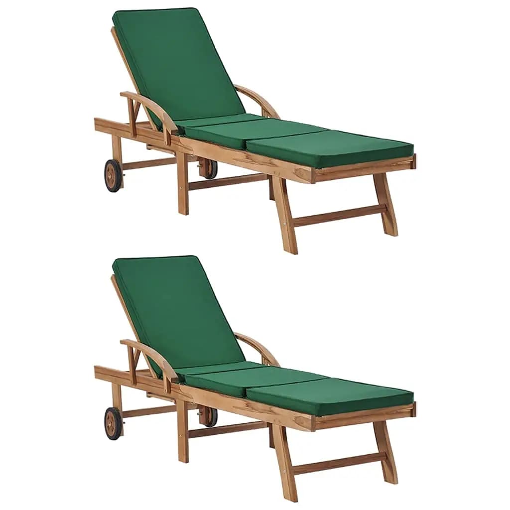Sedia a sdraio da esterno in legno di teak con cuscini, 2 pezzi, reclinabile e regolabile, per piscina, spiaggia, prato, terrazza, personalizzabile