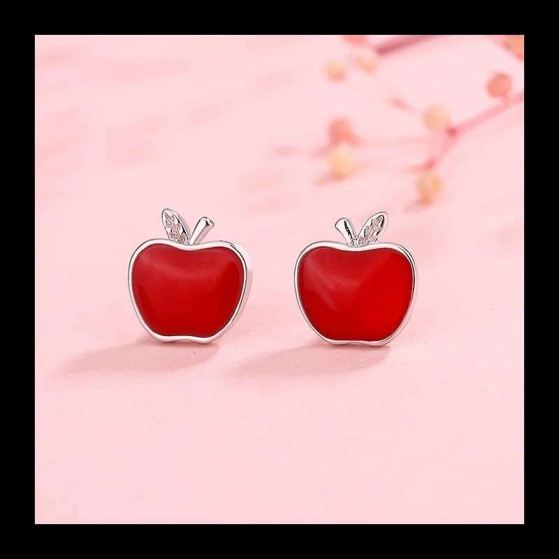 Mori simple button earrings with epoxy red female small temperament fresh and sweet Christmas products for Christmas Eve
