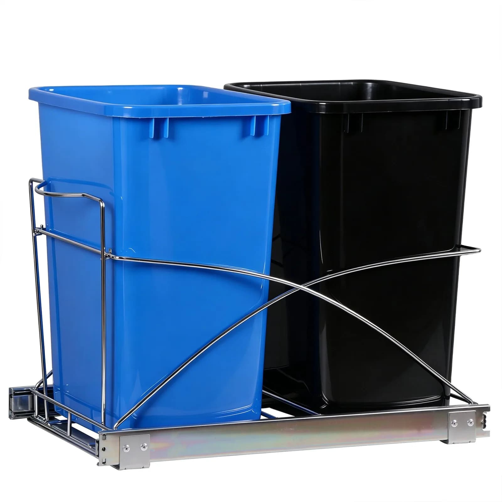 Blue & Black 35 Quart Double Pull Out Recycling Waste Bin Under Cabinet Kitchen