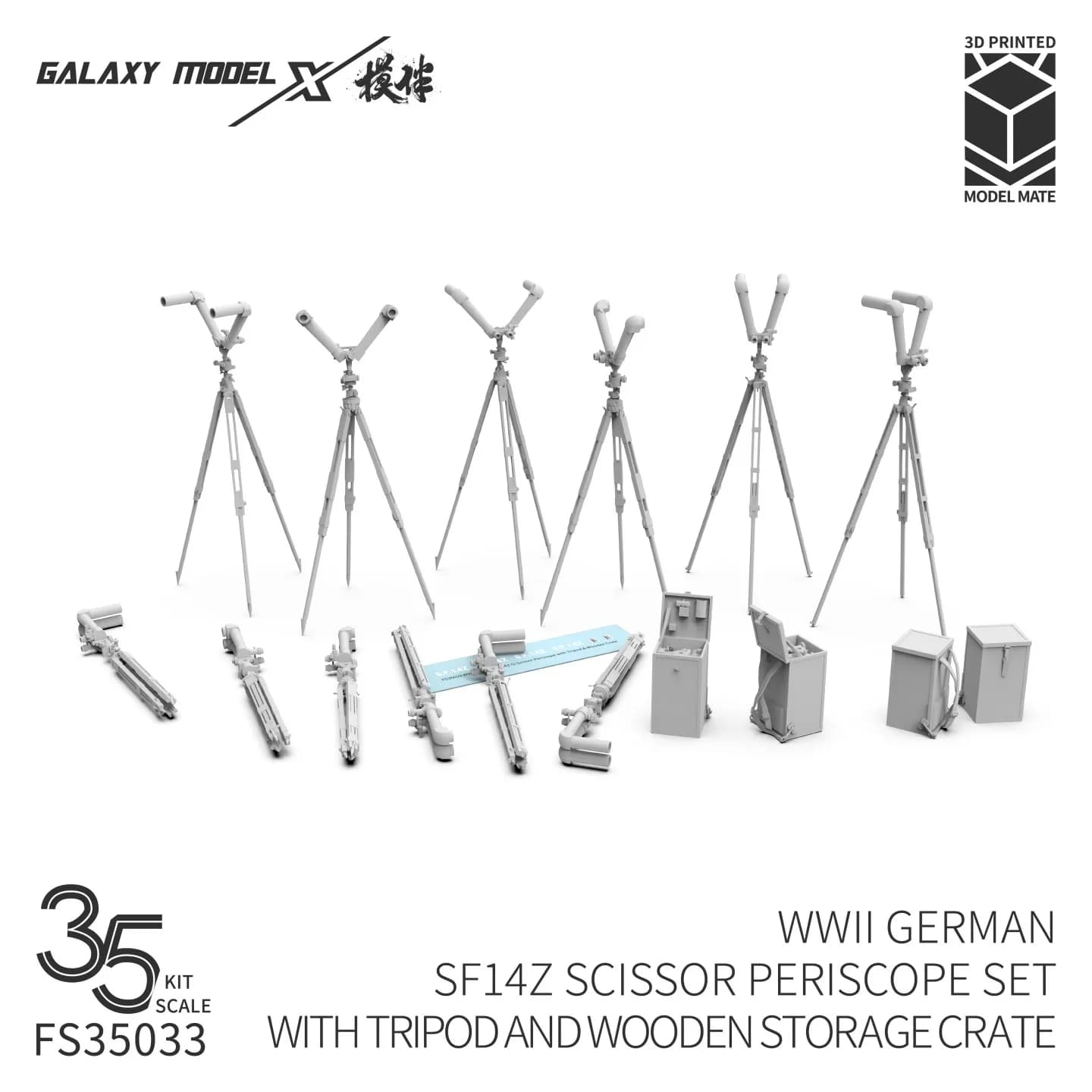 Galaxy FS35033 Periscope Set in German Scissors SF14Z in World War II Scale 1/35 with Treppiede and Storage Case, Resin Model, Fai-da-Te Non Painted Kit