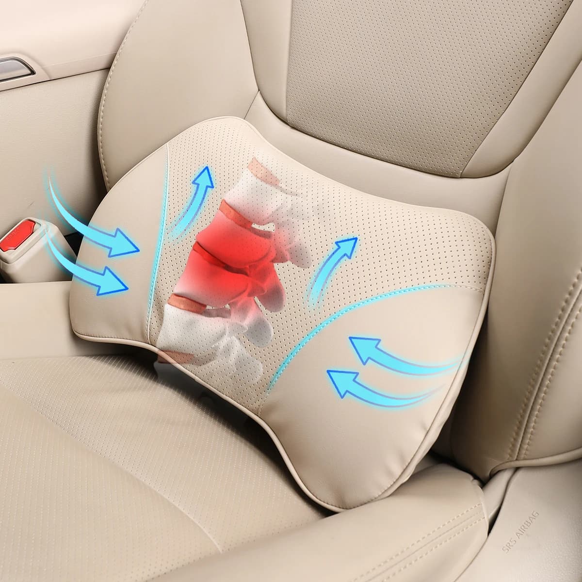 Cuscino di Supporto Lombare per Sedile Auto, Sedia da Ufficio in Pelle Nappa con Schiuma Memory per la Parte Bassa della Schiena